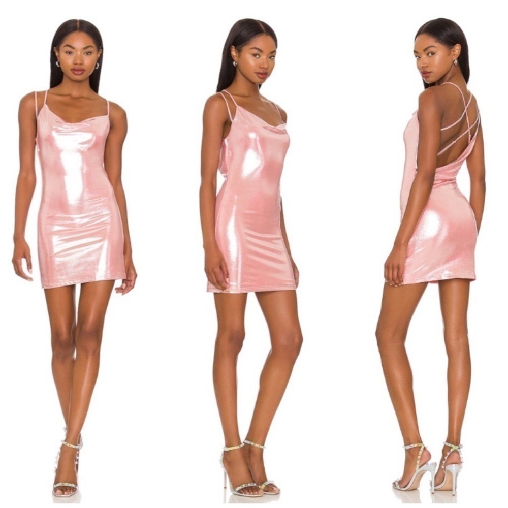 Revolve Superdown Cleo Asymmetrical Drape Dress in Coral Size S